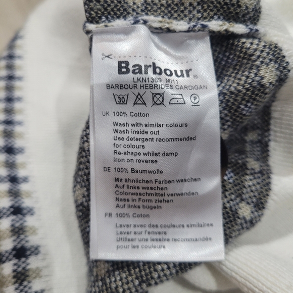 Barbour Women's Hebrides Plaid Cotton Cardigan Size 12 Cream Black Green Preppy - Picture 13 of 13